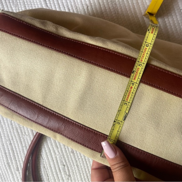 SCALA Tan Canvas Palm Tree Travel Tote | Leather Trim | Large Overnight Bag - Picture 9 of 14